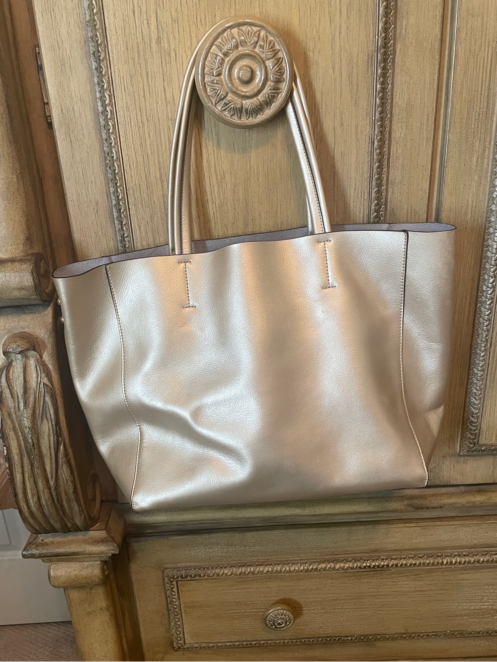 Gold Metallic Leather Tote Bag